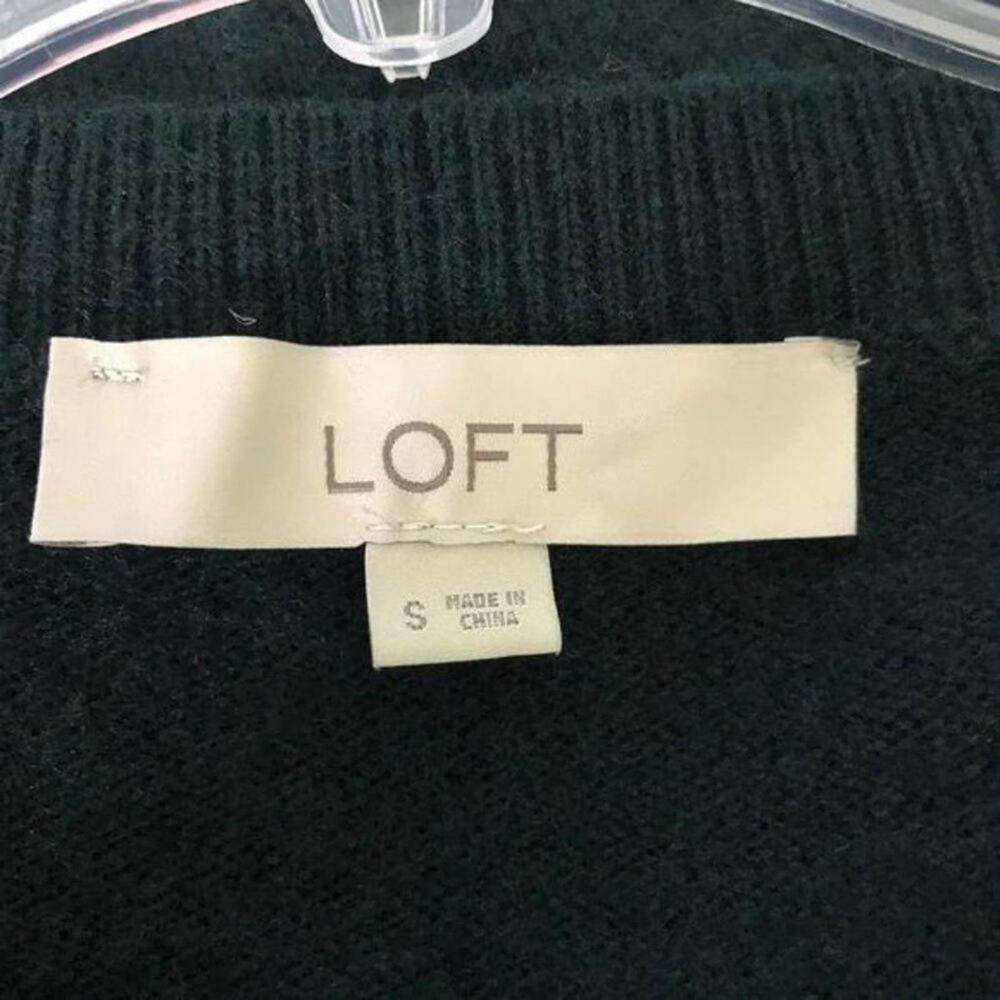 LOFT Green Bell Sleeve Knit Top | Classic Minimalist Long Sleeve Small - Picture 6 of 7